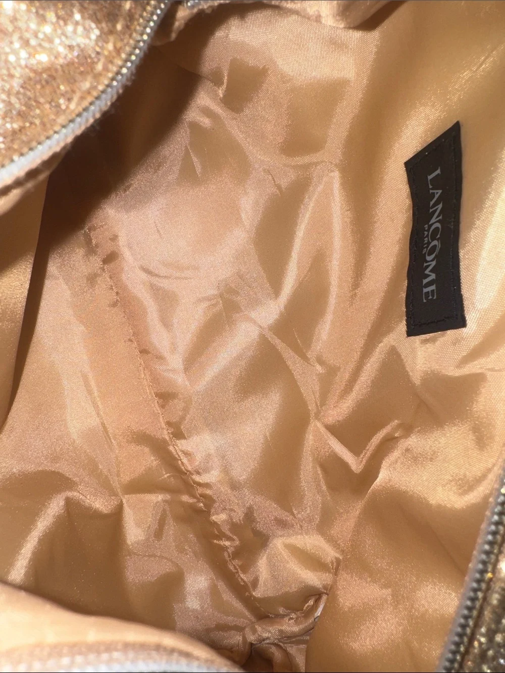 Lancôme Glitter Zip Pouch Cosmetic Bag - Gold Shimmer Glam Travel Makeup Purse